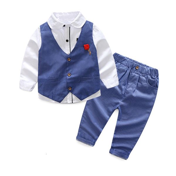 

autumn boys' three piece long sleeve shirt slim waistcoat corset comfortable trousers dress suit, Blue