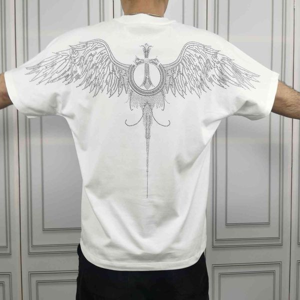 

summer brand new ch cro cross 21ss big wing better drilling fashion versatile short sleeve men's and women's t-sh, White