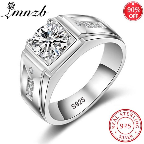 

cluster rings lmnzb original 925 solid silver wedding for men 1ct cz diamond big width engagement fine jewelry gift lm009, Golden;silver