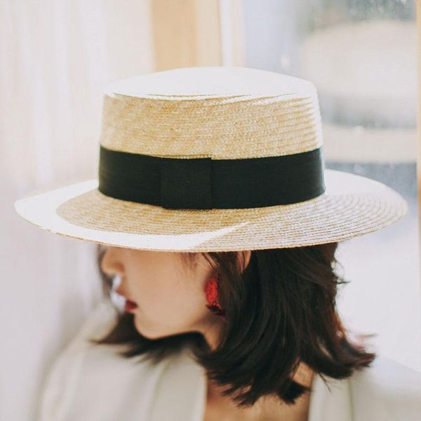 

stingy brim hats [la maxpa] 2021 summer straw women wide flat beach sunhat sombreros mujer men's boater hat chapeu, Blue;gray