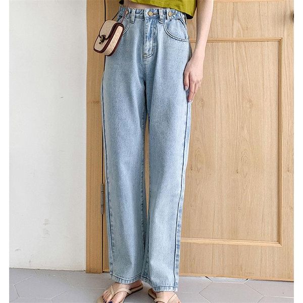 

hzirip 2021 high waist summer solid loose arrival female women jeans fresh all match washed denim full trousers large size women's, Blue