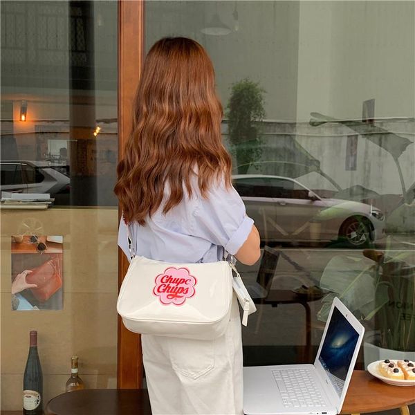 

evening bags lovely sweet girl's lollipop shoulder bag korean 2021 tide cartoon printing slant composite pu letter designer