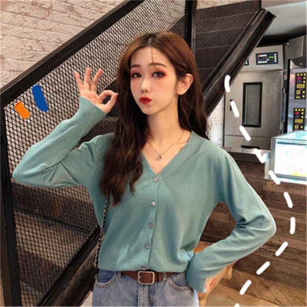 

women's knits & tees korean sweaters women spring fall basic classic long sleeve soft ladies knitted cardigans all-match casual daily w, White