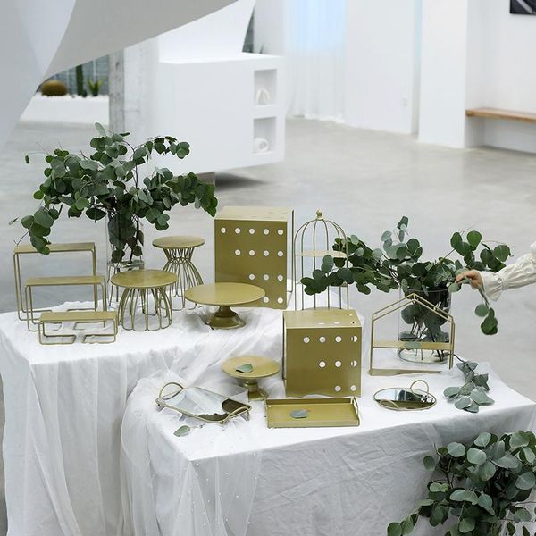 

gold color metal cake stands sets for home party baking shop table bread dessert display plates wedding xmas tableware other bakeware