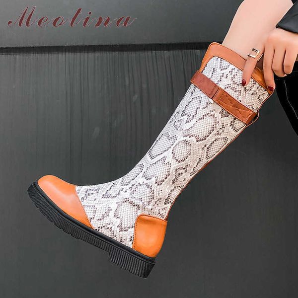 

meotina winter knee high boots women boots mixed colors flat tall boots zipper round toe shoes female fall black big size 34-43 210608