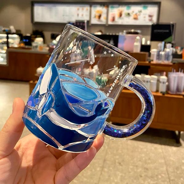 

the latest 12oz starbucks coffee mug with glass , blue whale colorful diamond-style water cup, packaged in a separate box