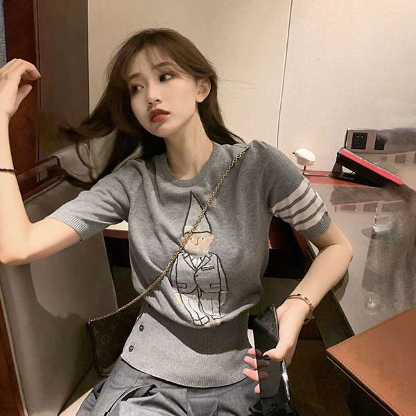 

fashion 2020 spring new tb little old man knitted pullover round neck slim fit women's t-shirt, White