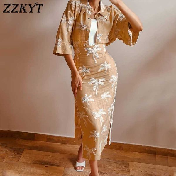 

skirts zzkyt women sprint vintage print midi skirt chic side split zipper streetwear ladies casual faldas vestidos mujer, Black