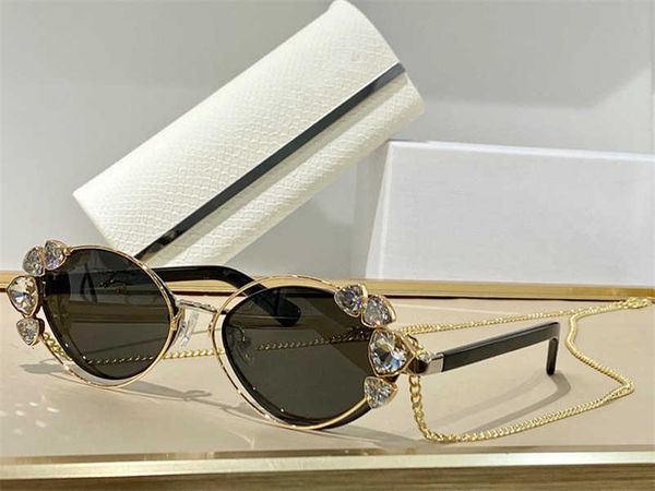 

sunglasses for women summer style anti-ultraviolet shine retro oval metal frame diamond chain fashion eyeglasses random box, White;black