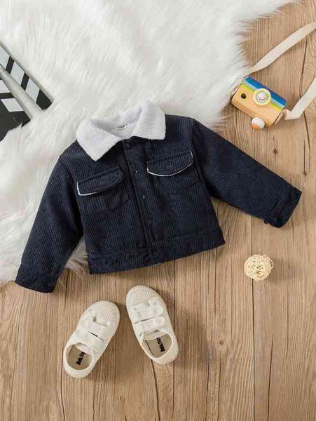 

baby borg collar teddy lined corduroy jacket she, Blue;gray