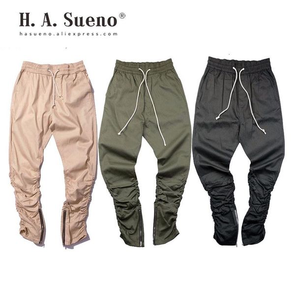 

men's pants h.a. sueno 2021 jogger hip hop streetwear zipper bottom open sweatpants solid high street trousers men /7, Black