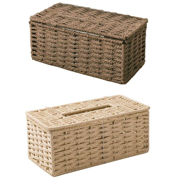 

tissue boxes & napkins 2x rattan box, vintage napkin holder, case clutter storage container cover(coffee&beige)