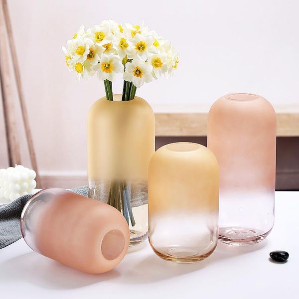 

vases gradient frosted glass vase ins living room decoration ornaments color simple and fresh hydroponic flower arrangement