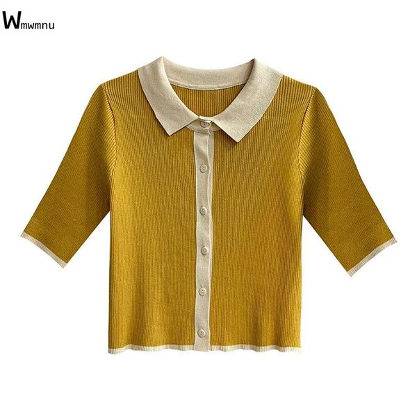 

women's t-shirt summer patchwork short knitwear korean fashion slim knitted cardigan female casual elastic clothing for women, White