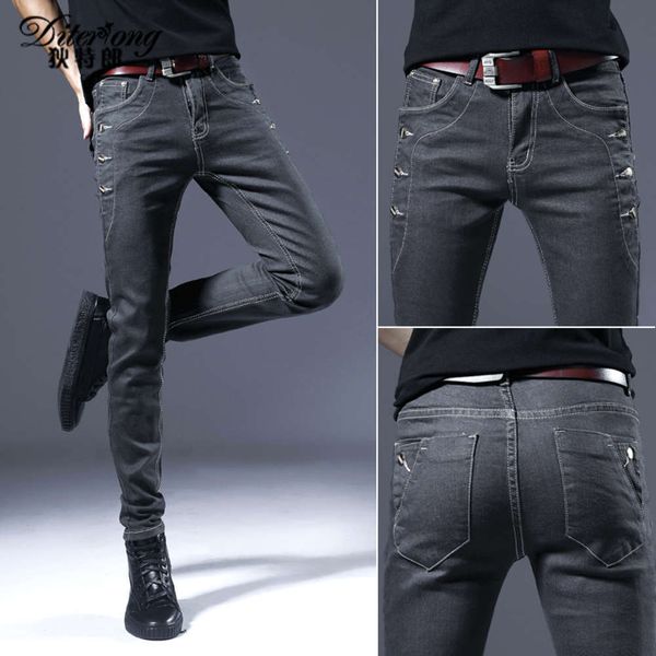 

men's jeans thin stretch for men in spring and summer v48p, Blue