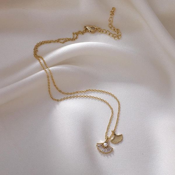 

pendant necklaces lovoacc exquisite rhinestones sector crystal pearl necklace for women gold color metal asymmetry jewelry, Silver