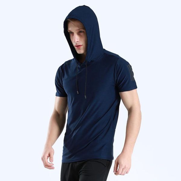 

racing sets compression gym fitness tight jetseys quick dry hoodies running shirt men hat bodybuilding sport t-shirt short sleeve, Black;blue