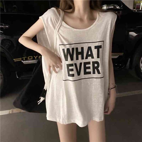 

women's tracksuits boyfriend oversize round neck letter printed t-shirt street fashion loose thin sleeveless summer vest women, Gray