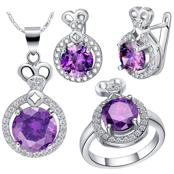 

earrings & necklace promotion white gold colou women wedding anniversary ring and engagement jewelry sets t462-6#, Silver