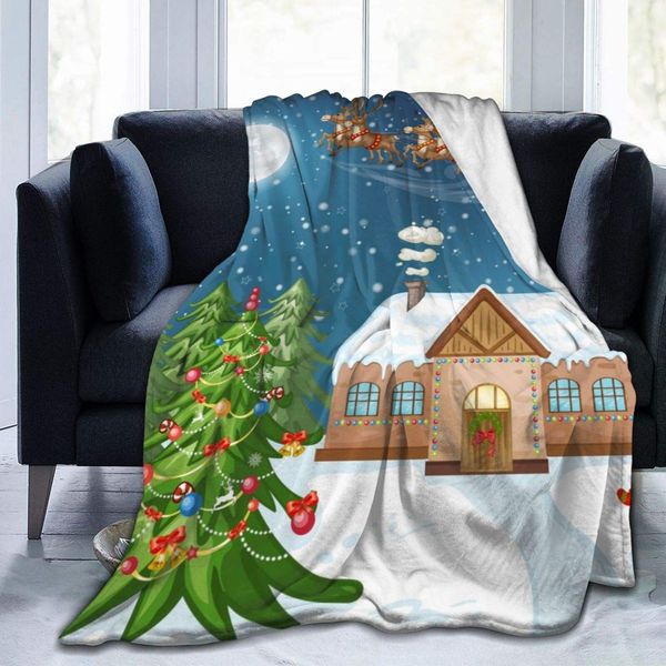 

blanket flannel fleece blanket classic christmas scenes,santa,gifts presented to rudolf,the red-nosed reindeer lightweight super