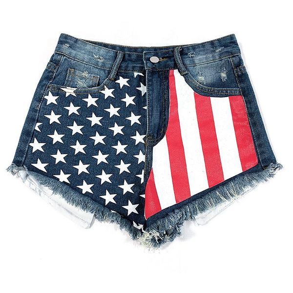 

women's jeans summer shorts star pattern cargo personality denim women, Blue