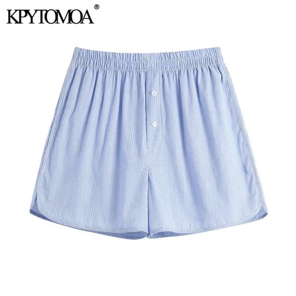 

women fashion side pockets striped bermuda shorts high elastic waist split hem female short pants mujer 210420, White;black
