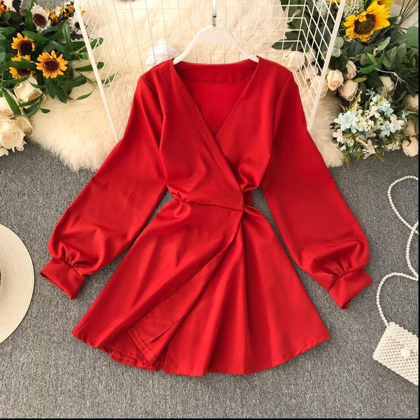 

fashion womens autumn dress v neck dresses winter, Black;gray