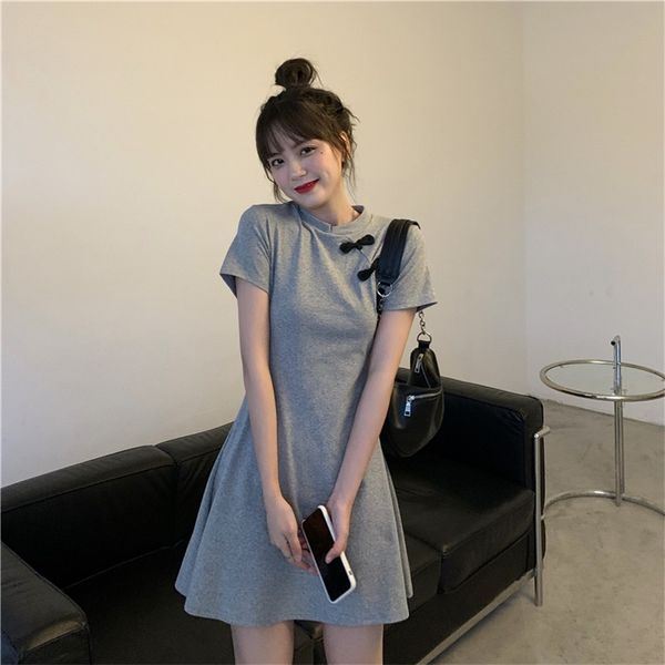 

summer women's skirt, chinese style, improved version of cheongsam dress, female waist, thin a-line skirt gx242 210507, Black;gray
