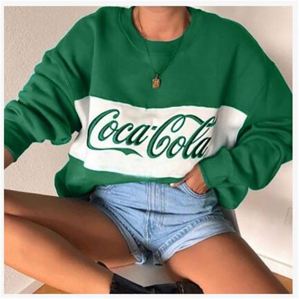 

autumn women/girl o-neck letter embroidery long sleeve pullovers street fashion temperament casual loose sweatshir 210813, Black