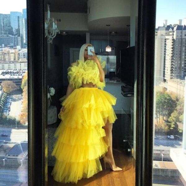 

skirts gold yellow hi-low tutu maxi skirt for women elastic waist tiered tulle floor length high low prom party puffy, Black