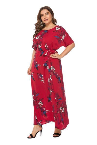 

plus size dresses casual dress 2021 round neck summer short sleeve printed big pendulum slim high waist home furnishing hedging clothes, Black