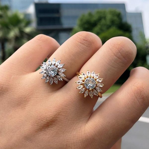 

wedding rings ring vintage gold color crystal flower women boho finger female fashion jewelry accessories gift 2021, Slivery;golden