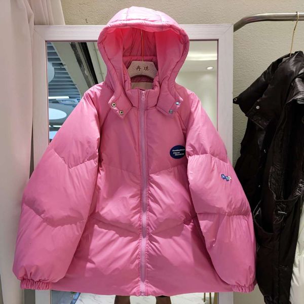 

down jacket women's short thickened hooded loose large off-season white duck, Black