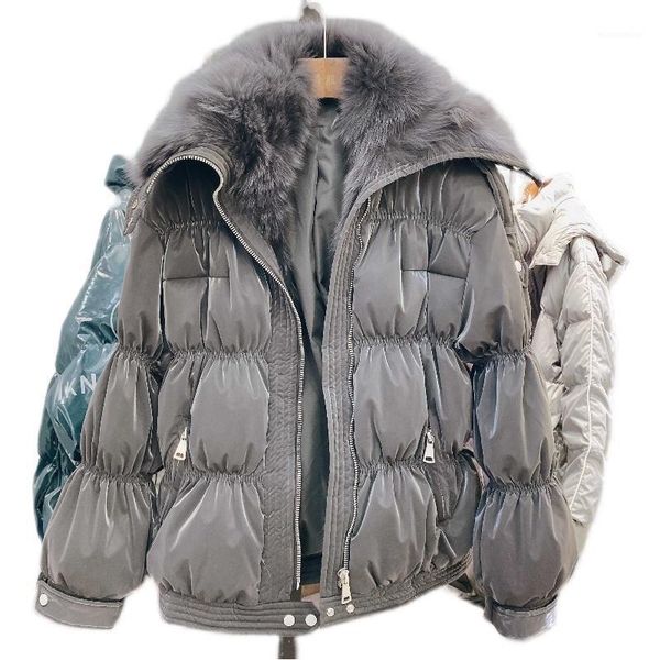 

women's down & parkas winter coat women hooded jacket fur collar jackets for 2021 coats female short clothes chaquetas hly128, Black