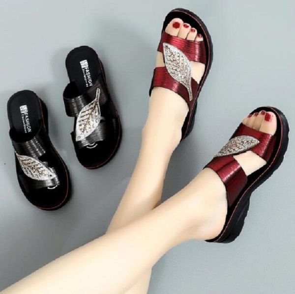 

slippers women shoes microfiber casual slides summer fashion retro solid soft bottom mother wedges flip flops, Black