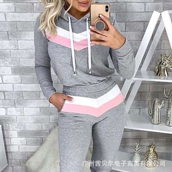 

leisure grey women's tracksuits splicing sports suit, Gray