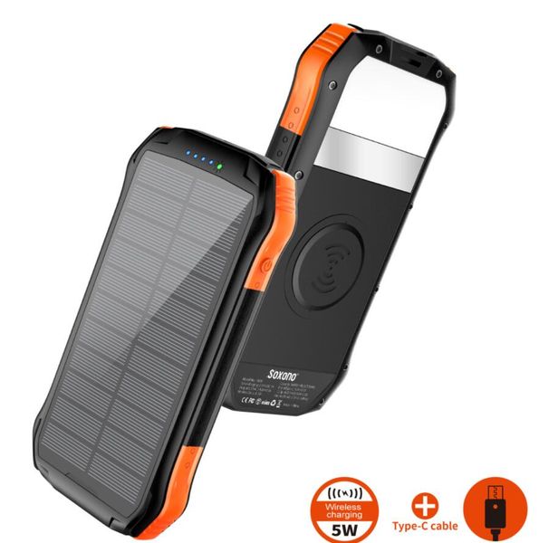 Caricabatterie wireless Qi veloce da 10 W 16000 mAh Solar Power Bank PD 18 W USB Powerbank impermeabile per iPhone Samsung Xiaomi