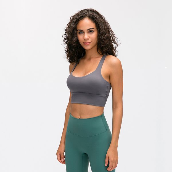 

double shoulder shockproof sports bra for women autumn, Gray