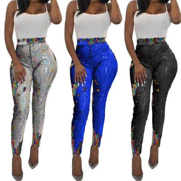 

women's leggings sequins slim bodycon fashion clubwear trousers shine breathable artificial pants women wear 2021, Black