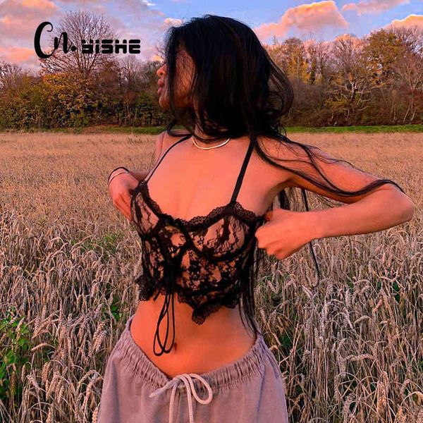

cnyishe black lace crop women tank vest female backless sleeveless corset tee vintage gothic tanks streetwear 210419, White