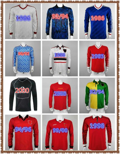 

manchester retro soccer jersey long sleeve beckham ronaldo giggs solskjaer final 1990 1992 1994 1996 1998 1999 2000 man 99 00 classic vintag, Black;yellow