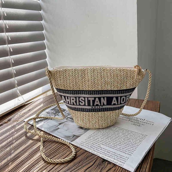 

outlet fashion new design straw 2021 niche bucket bag messenger mobile phone beach one shoulder women's bag yw yw luxurys designers bag