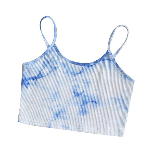 

women's t-shirt tie dye print sleeveless tank bodycon ribbed knitted skinny stretch vest summer camis tanks streetwear, White