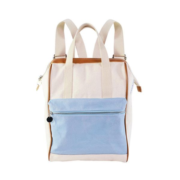 

backpack embroidered canvas blue letter travel