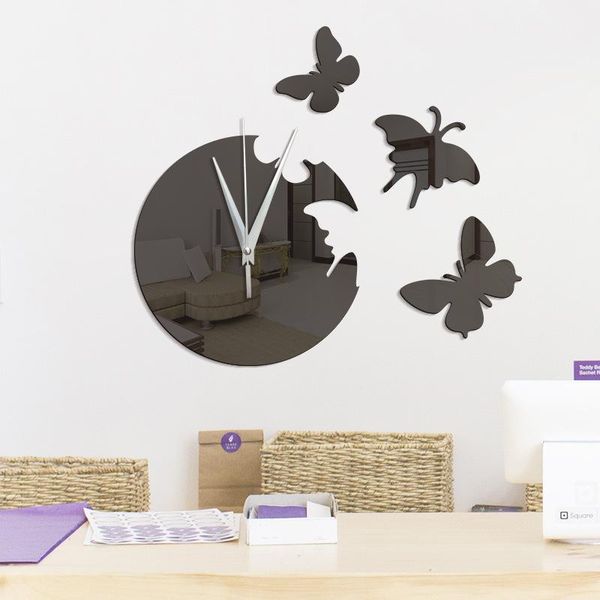 

wall clocks creative diy butterfly acrylic clock study bedroom decoration stickers modern design