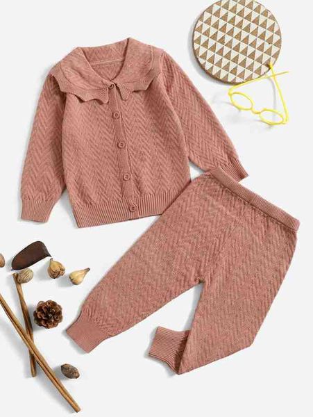 

baby statement collar textured knit cardigan t pants she, White