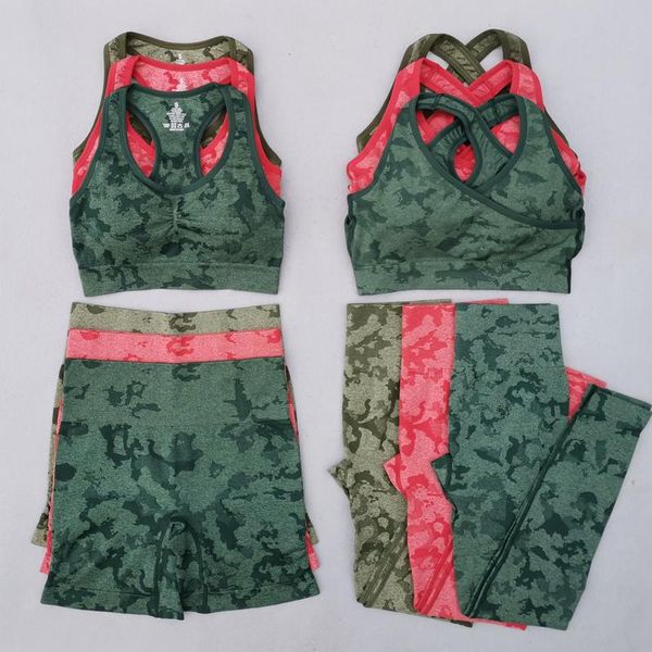 

yoga outfit camo seamless set women fitness gym clothing high waist leggings sport bra camouflage sports suit femme sportswear