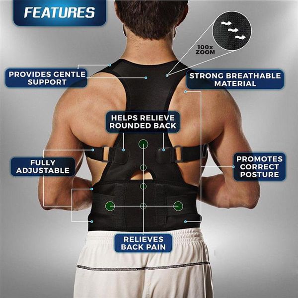 

selling posture corrector support magnetic back shoulder brace belt for adults students bhd2, Black;blue