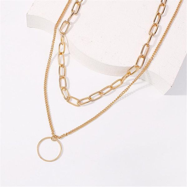 

pendant necklaces early han 2021 personality trend retro circle female alloy clavicle chain jewelry to send gift party, Silver