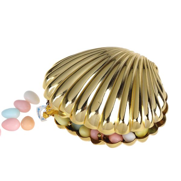 Gold Shell Form Hochzeit Süßigkeiten Box Kunststoff Geschenk Bevorzugung Halter Boxen Geburtstag Weihnachten Party Silber Weiß Rosa Dekor Liefert